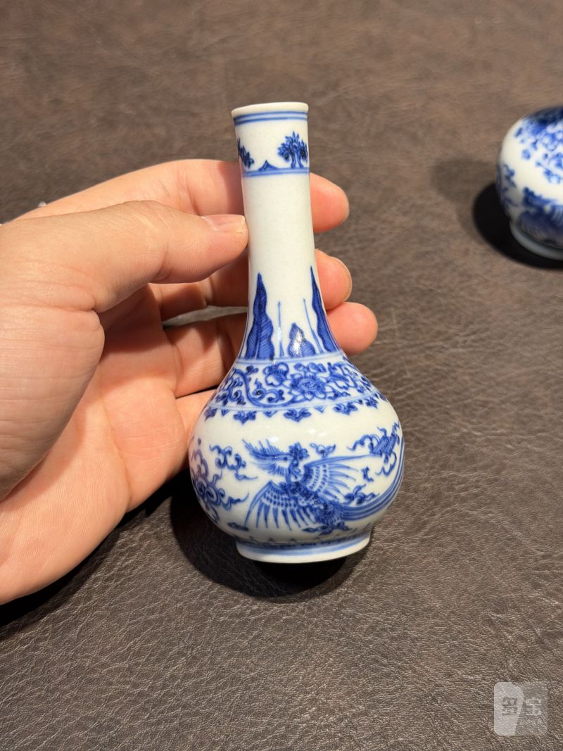 清康熙 青花双凤纹胆瓶、蒜头瓶 - 图18